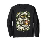 Smile Like A Monkey with A New Banana Funny Happiness Humour Manche Longue
