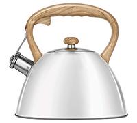 SMILE MCN-12/B Bouilloire, pour Tous Les Types De Cuisinières, y compris Induction, 3 L, Acier inoxydable, Poignée En Bois Imitant Non Chauffant, La Température Requise Informe Sifflet, Mat Blanc