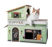 SMILE PAWS Lits pour chat d'intérieur, maison pour chat en carton avec griffoirs, café, grand meuble robuste pour chat, tente grotte, facile à assembler, jouets pour animaux de compagnie, accessoires