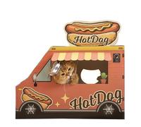 SMILE PAWS Lits pour chats d'intérieur - Maison en carton avec griffoirs, camion Hot Dog - Grand meuble robuste pour chat - Tente grotte - Facile à assembler - Jouets pour animaux de compagnie