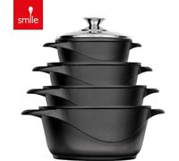 Smile Set de casseroles Qualité supérieure - Casseroles en fonte d'aluminium - Convient pour tous les types de feux - Set de poêles - Set de casseroles
