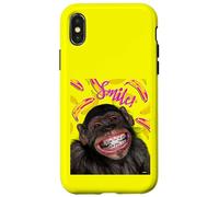 Smile! Smiling Chimpanzee with Braces Funny Humor Coque pour iPhone X/XS