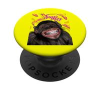 Smile! Smiling Chimpanzee with Braces Funny Humor PopSockets PopGrip Adhésif