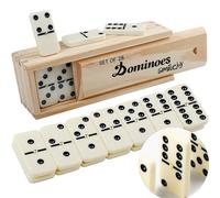 Smilejoy Dominoes Lot de 28 dominos pour adultes avec boîtier en bois naturel (2 joueurs)