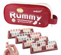 Smilejoy Mini cube rami édition 4 joueurs, ensemble de jeu de rami de voyage avec sac en toile portable, jeu de société classique pour adultes et enfants | 106 carreaux | 4 supports de jeu | 1 dé | (2