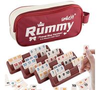 Smilejoy Mini Rummy Cube Édition Six Joueurs, Jeu de rami de voyage avec sac en toile portable, jeu de société classique pour adultes et enfants | 160 dalles | 6 supports de jeu (2 à 6 joueurs)