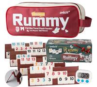 Smilejoy Rummy Cube Édition 6 joueurs, ensemble de jeu de rami de voyage pleine taille avec sac de voyage en toile, jeu de société classique pour adultes et enfants | 160 carreaux | 6 supports de jeu