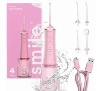 Smilekit® Hydropulseur électrique | Irrigateur portable | Irrigateur rechargeable | Approuvé par les dentistes | Batterie de 60 jours | Charge USB-C | 4 modes | 3 choix de couleurs (rose, taille