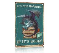 Smilelife Bookish Gifts - Plaque en étain vintage motif dragon It's Not Hoarding If It's Books pour maison, café, chambre, bibliothèque, bibliothèque, décoration murale - 20,3 x 30,5 cm (3018)