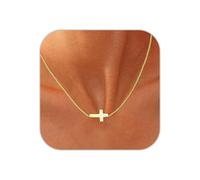 Smilelife Collier avec pendentif en forme de croix pour femme - Bijoux chrétiens délicats - Cadeau minimaliste - Panier de Pâques, one size, Laiton, Pas de gemme