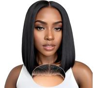 Smilenice Perruque Bresilienne Cheveux Humain 4x4 Bob Straight Perruque Femme Naturelle Sans Colle Cheveux HD Lace Wear and Go Glueless Wig Plucked Pre Cut Naturel Humaine 12 Pouces
