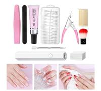 Smileshiney Kit d'extension d'ongles en gel, ensemble d'extension d'ongles artificiels pour femme - Ensemble d'ongles transparents avec gel à ongles, pinceau à ongles, bande de gommage, ciseaux à