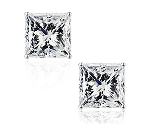 SMILEST Boucles d'oreilles à tige en moissanite taille princesse 0,6 à 3 carats pour femme, couleur D, clarté VVS1, diamant créé en laboratoire, 18 carats, blanc/jaune/rose/or noir, vermeil ruthénium