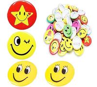 Smiley Badges, 45 Pcs Broches En Métal Smiley Face Button, Badge Rond,Badge Enfant Badges Ronds En Métal Smiley Épingles à Badge Pour Anniversaire Broche Pour Enfants, Adultes(Style Aléatoire)