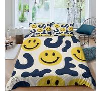 Smiley face motif Ensemble De Literie 3D Effet Microfibre 3 Pièces Hypoallergique Abstrait doodle Linge de Lit avec Taie d'oreiller Facile d'entretien for Chambre de adolescents King（220x240cm）