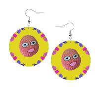 Smiley Lychee Boucles d'oreilles rondes en cuir avec pendentif élégant et léger pour femmes et filles, taille unique, cuir, sans pierre précieuse