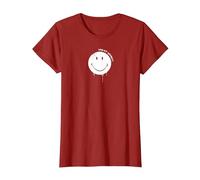 Smiley Originals Happy Face Drip Paint White T-Shirt, Femme, Canneberge, M