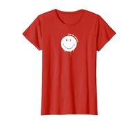 Smiley Originals Happy Face Drip Paint White T-Shirt, Femme, Rouge, M