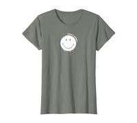 Smiley Originals Happy Face Drip Paint White T-Shirt, Femme, Vert Kaki chiné, S