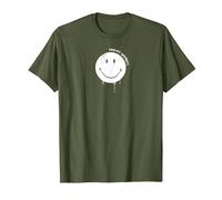 Smiley Originals Happy Face Drip Paint White T-Shirt, Homme, Olive, M