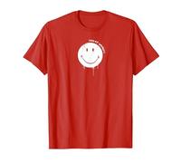 Smiley Originals Happy Face Drip Paint White T-Shirt, Homme, Rouge, S