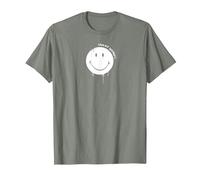 Smiley Originals Happy Face Drip Paint White T-Shirt, Homme, Vert Kaki chiné, M