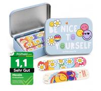 Smiley Pansements Enfants - Boîte en Métal avec 24 Pansements Colorés - Waterproof & Hypoallergénique - Pansement Enfant pour Peau Sensible - Idéal École, Voyage & Premiers Secours