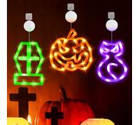 Smilfree Décoration de fenêtre intérieure d'Halloween : 3 pièces lumières de fenêtre d'Halloween orange citrouille verte maison hantée violet chapeau de sorcière avec ventouse pour chambre à coucher