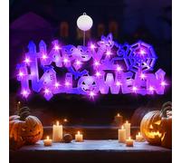 Smilfree Décoration de fenêtre intérieure d'Halloween : 3 pièces lumières de fenêtre d'Halloween orange citrouille verte maison hantée violet chapeau de sorcière avec ventouse pour chambre à coucher