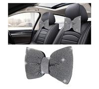 smilfuy 1 PCS Rhinestone Car Headrest Neck Pillow, Auto Headrest Cushion for Driving Seat, Bling Crystal Diamond Bow Neck Support Relax Pillow, Car Interior Accessories for Women Girly (White)