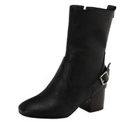 Smilice Bottines à talon épais pour femme | Talon bloc de 5,5 cm et petit embout carré avant | Hauteur de la tige de 19,5 cm avec doublure en peluche | Fermeture éclair sur le côté, Noir , 45 EU