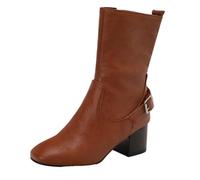 Smilice Bottines à talon épais pour femme | Talon bloc de 5,5 cm et petit embout carré avant | Hauteur de la tige de 19,5 cm avec doublure en peluche | Fermeture éclair sur le côté, marron, 44 EU