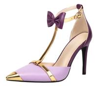 Smilice Escarpins Stiletto à talons pointus avec lacets pour femme, lilas, 43 EU