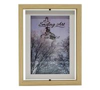 Smiling Art Cadre photo pivotant, cadre double pour 2 photos en bois MDF avec verre en format paysage et portrait à poser (Beige + Blanc, 13 x 18 cm)