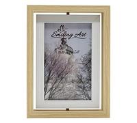 Smiling Art Cadre photo pivotant, cadre double pour 2 photos en bois MDF avec verre en format paysage et portrait à poser (Beige + Blanc, 10 x 15 cm)