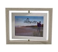 Smiling Art Cadre photo pivotant, cadre double pour 2 photos en bois MDF avec verre en format paysage et portrait à poser (Verre, Blanc, 10 x 15 cm)