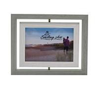 Smiling Art Cadre photo pivotant, cadre double pour 2 photos en bois MDF avec verre en format paysage et portrait à poser (Verre, Gris, 10 x 15 cm)