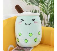 (smiling eyes,green)35cm Cute Boba Milk Tea Plushie Toy Soft Stuffed Apple Pink Strawberry Taste Milk Tea Hug Pillow Balls Bubo Tea Cup Cushion