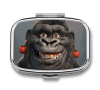 Smiling Gorilla Pilulier photo avec 2 compartiments, pilulier carré portable, pilulier de vitamines pour poche, sac à main et voyage