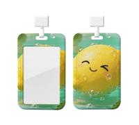 Smiling Lemon - Porte-badge d'identification avec cordon - Protecteur de carte vertical en ABS transparent - Enrouleur rétractable pour le travail et le bureau