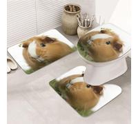 Smiling - Lot de 3 tapis de salle de bain en forme de U, tapis de bain antidérapant en microfibre + tapis pour abattant de toilette, tapis de bain doux et absorbant pour décoration d'intérieur