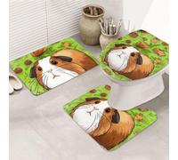 Smiling - Lot de 3 tapis de salle de bain en forme de U, tapis de bain antidérapant en microfibre + tapis pour abattant de toilette, tapis de bain doux et absorbant pour décoration d'intérieur