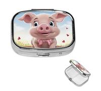 Smiling Pilulier carré portable à 2 compartiments pour poche ou sac à main Petit planificateur hebdomadaire de médicaments de voyage avec miroir décoratif en métal Porte-vitamines Cadeau