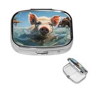 Smiling Pilulier carré portable à 2 compartiments pour poche ou sac à main Petit planificateur hebdomadaire de médicaments de voyage avec miroir décoratif en métal Porte-vitamines Cadeau