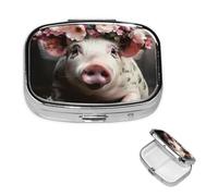 Smiling Pilulier carré portable à 2 compartiments pour poche ou sac à main Petit planificateur hebdomadaire de médicaments de voyage avec miroir décoratif en métal Porte-vitamines Cadeau