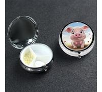 Smiling Pilulier rond portable à 3 compartiments pour poche ou sac à main Petit planificateur hebdomadaire de médicaments de voyage avec miroir décoratif en métal Porte-vitamines Cadeau