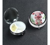 Smiling Pilulier rond portable à 3 compartiments pour poche ou sac à main Petit planificateur hebdomadaire de médicaments de voyage avec miroir décoratif en métal Porte-vitamines Cadeau