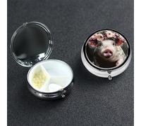 Smiling Pilulier rond portable à 3 compartiments pour poche ou sac à main Petit planificateur hebdomadaire de médicaments de voyage avec miroir décoratif en métal Porte-vitamines Cadeau
