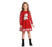 SMILING PINKER Fille Robe Noël Tricotée Manches Longues Enfant Pull Licorne et Flocons de Neige Imprimé pour Automne et Hiver(Rouge,6-7 Ans)