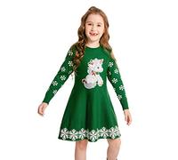 SMILING PINKER Fille Robe Noël Tricotée Manches Longues Enfant Pull Licorne et Flocons de Neige Imprimé pour Automne et Hiver(Vert,8-9 Ans)